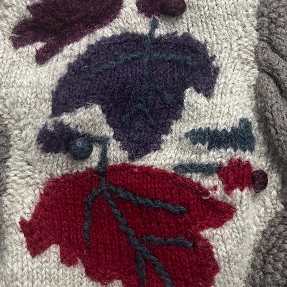 Vintage Norm Thompson Wool Leaf Design Grey Sweater Size L - Picture 5 of 7